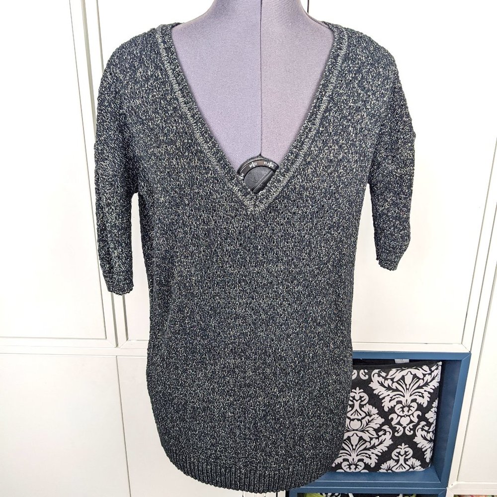 Gray Metallic Knit Sweater